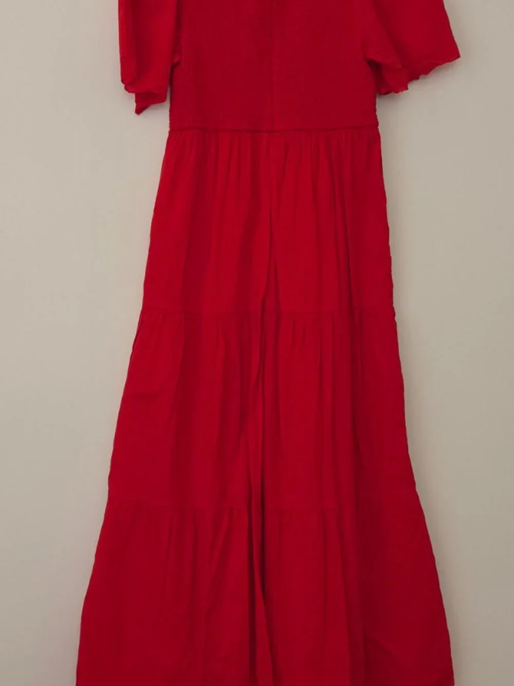 Monoprix Red Smocked Midi Dress NWOT lined - Picture 6 of 11